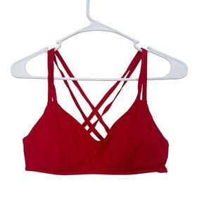 Athleta Womens Pullover Strappy Red Sports Bra Size S Comfy Padded Cup
